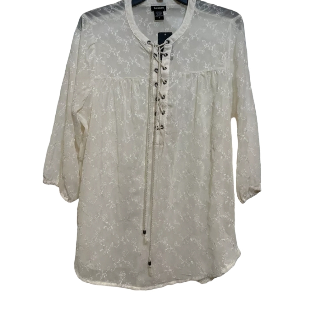 TORRID Sheer Chiffon ¾ Sleeve‎ Creme Blouse Top Women's size 3X Boho